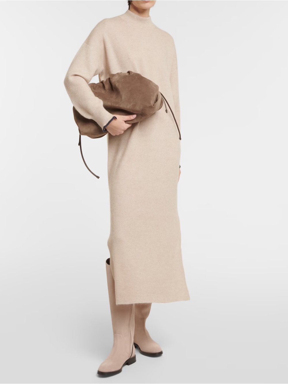 Brunello Cucinelli Medium Virgin Wool Cashmere Silk Knit Dress $2995 Monili Bead